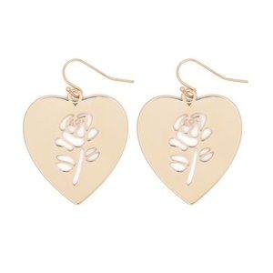 heart rose cutout drop earrings gold